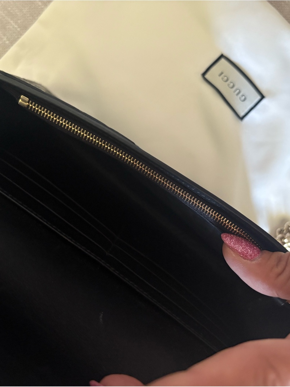 Gucci Black Embossed Leather Chain Crossbody - Picture 9 of 14